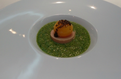 Endiviencreme, Foie Grasse und Onsen-Ei