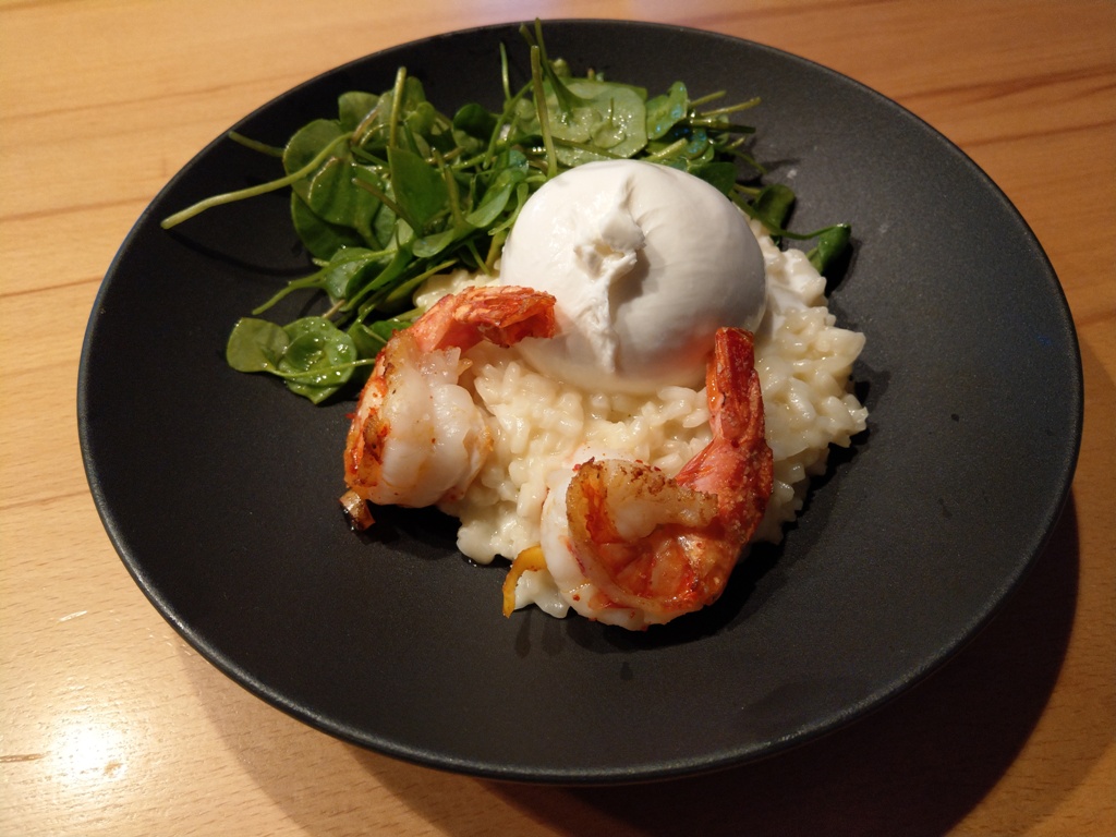 Garnelen und Burrata zum Risotto 