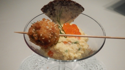 Lachskaviar-Creme mit fritiertem  Wachtelei